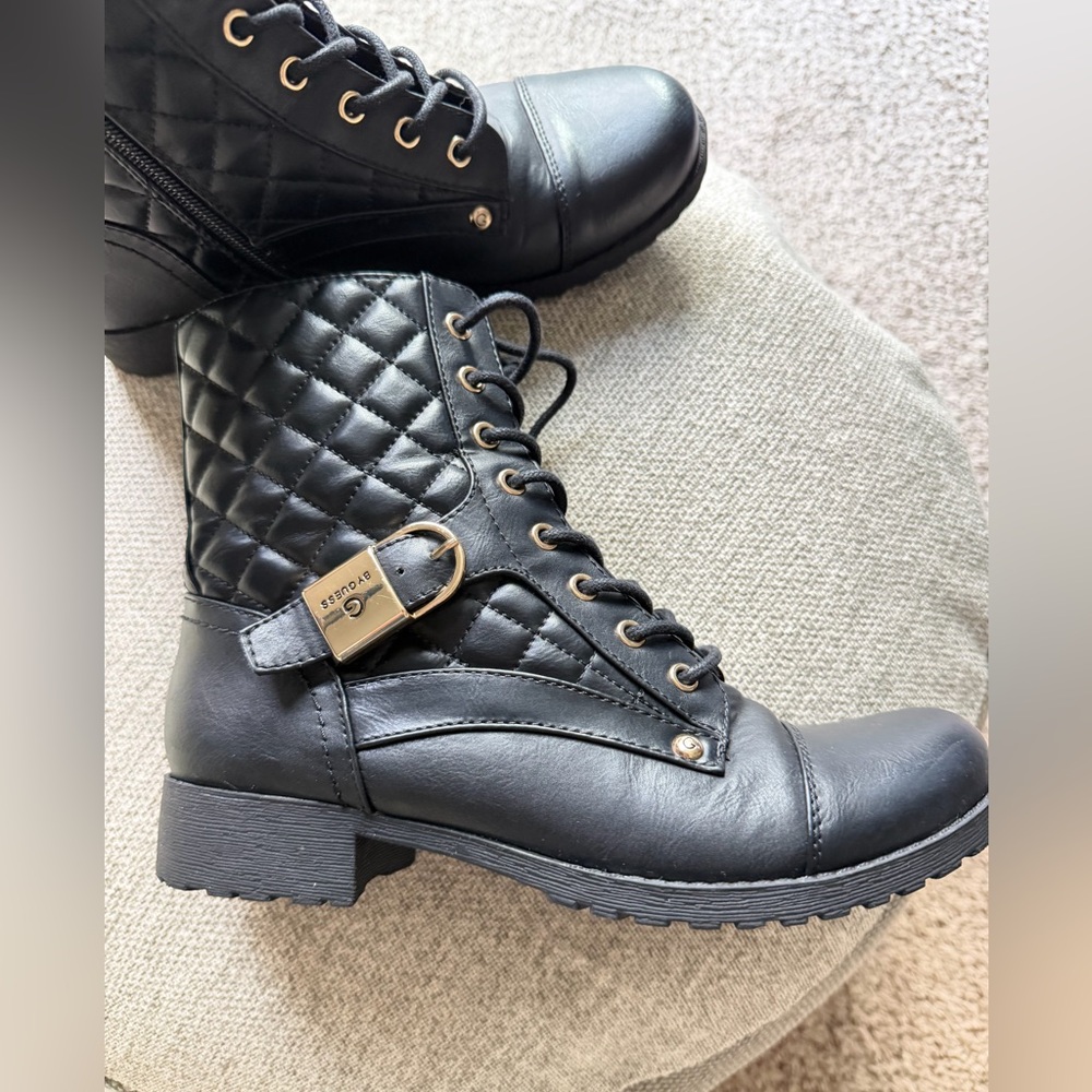 G by Guess Black Quilted Combat Boots for Women Sz 6.5M NWOT Lace Up - Picture 2 of 10